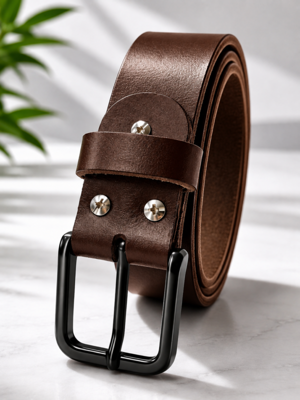 Dreiz Bespoke Genuine Leather Belt – Brown | Matte Black Buckle